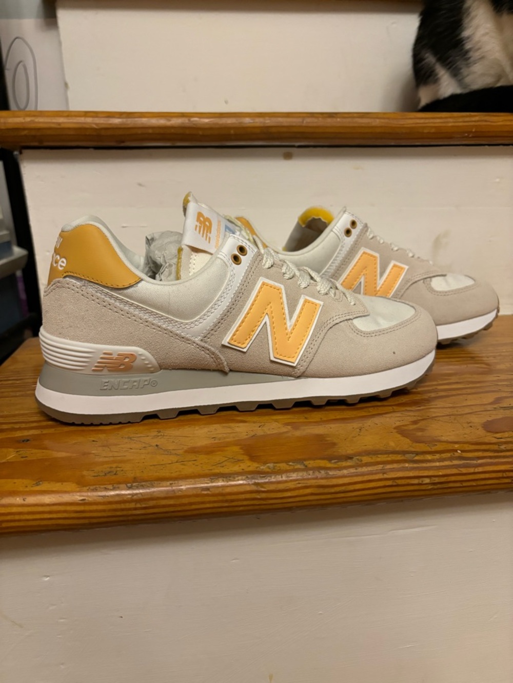New Balance Classic 574 Sneakers - White/Yellow, Brand New Women’s Size 8